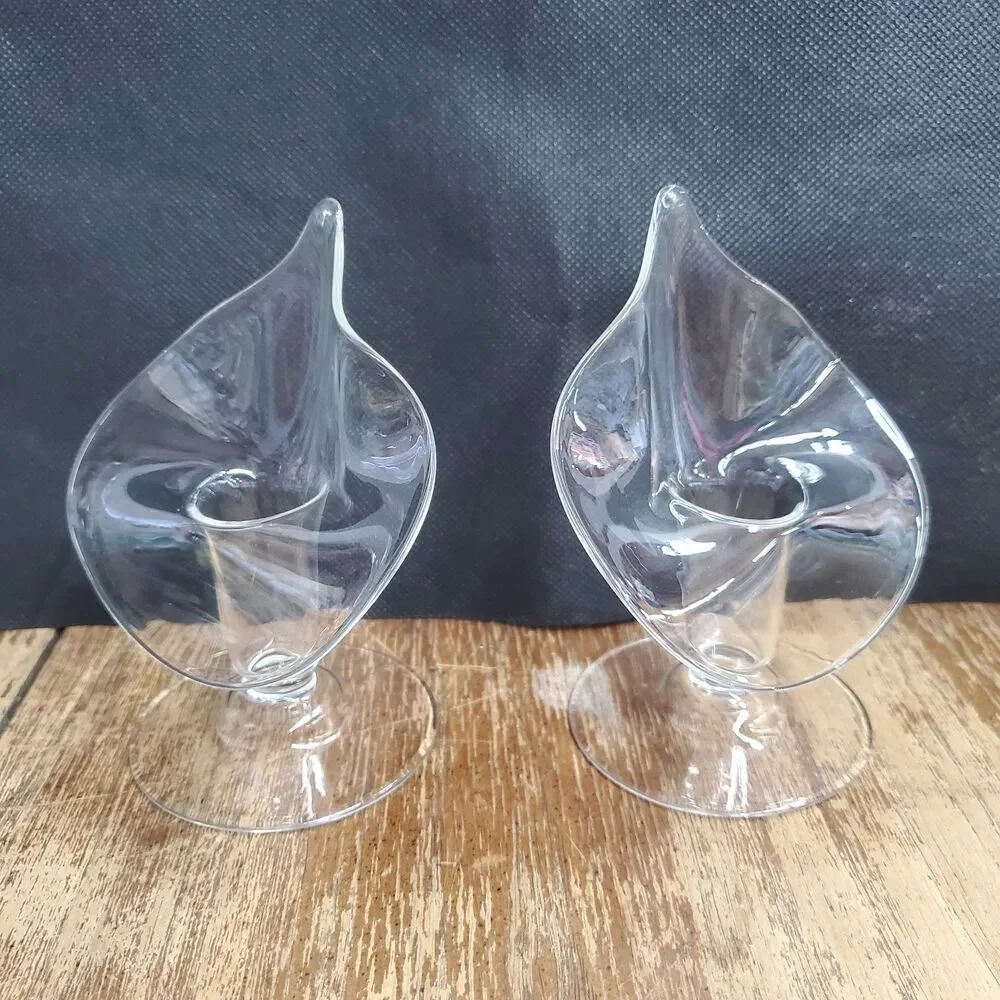 Vintage Clear Glass Jack In The Pulpit Taper Candle Holders Pair Calla Lily
